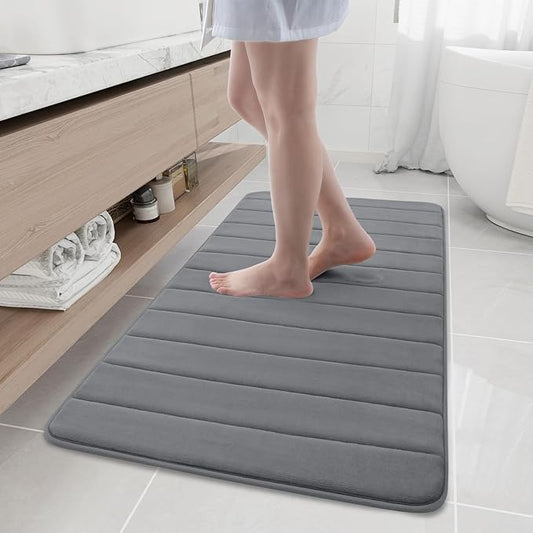 Buganda Memory Foam Bath Mat, 47" x 24", Ultra Soft and Non-Slip Bathroom Rugs, Water Absorbent and Machine Washable Bath Rug Runner for Bathroom, Shower, and Tub, Grey