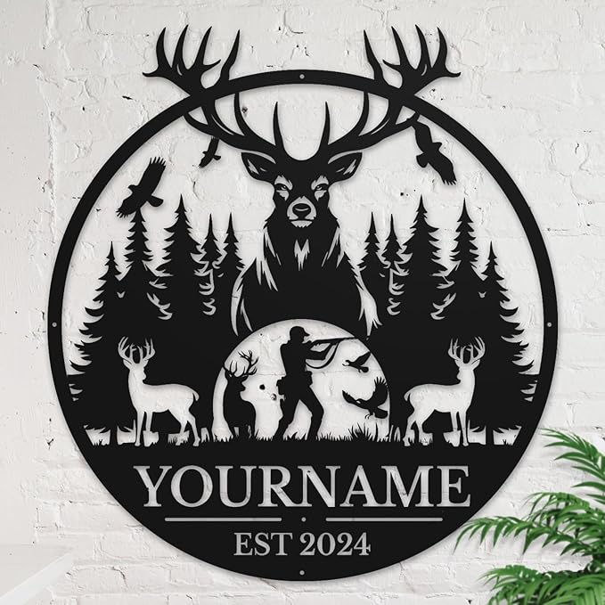 Personalized Metal Signs - Custom Shed Wall Decor, Black Deer Metal Art, Home Sign Plaques, Outdoor Decorative Signage (Style C)