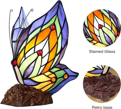 Tiffany Butterfly Table Lamp, 9'' Tall Vintage Stained Glass Lamp, Fairy Reading Night Light for Bedroom Living Room, 1 LED Bulb Included
