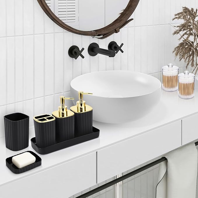 Bathroom Accessories Set - Gorgeous Bathroom Set, 10PC Bathroom Accessory Set, Toilet Brush, Trash Can, Qtip Holder Dispenser & Soap Dispenser