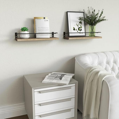 RICHER HOUSE Bathroom Shelves, Guard-Rail Floating Shelves for Wall, Wall Mounted Shelves Set of 2, Cute Bathroom Organizer Decor, Over Toilet Storage Small Shelf for Kitchen - Carbonized Black