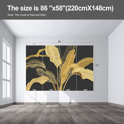 Gold Banana Leaf Wall murals Peel and Stick Wallpaper for Bedroom Living Room - 58"x86"