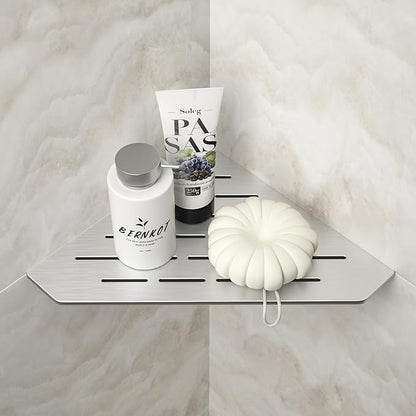 Corner Shower Shelf 10" Brushed 304 Stainless Steel Pentagonal Heavy Duty Floating Corner Shelf Slot Design Recessed Bathroom Shelf for Tiled Wall, No Drilling Needed