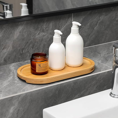 Bamboo Vanity Tray 11.4x6.4 inches, Decorative Vanity Tray for Bathroom Countertop Toilet Tank Farmhouse, Gold