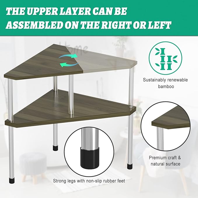 Weenson Bathroom Counter Organizer Corner Shelf - 2 Tier Bathroom Organization Bamboo Bathroom Sink Shelf Kitchen Countertop Organizer Adjustable Free-Standing Counter Storage Shelf(Antique)