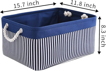 TcaFmac Storage Basket for Organizing - Large 4 Pack Foldable Storage Bins Baskets for Shelves with Ropes, Fabric Storage Cubes for Cloth Toy Gift Kids (Navy & White 16x12x8 inch)