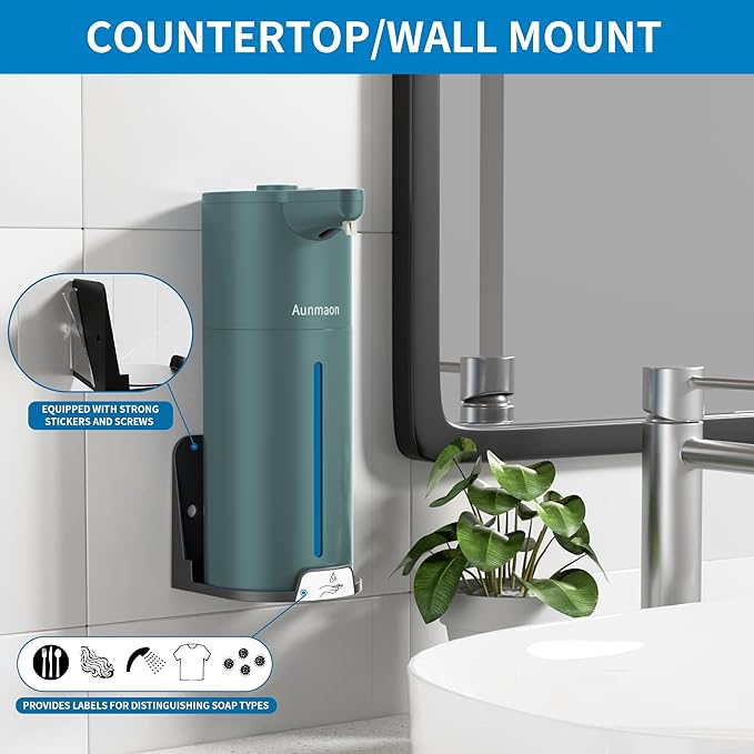 Automatic Soap Dispenser Touchless, Modern, Kitchen & Bathroom, Hands-Free, Adjustable Volume, Long Battery Life, Compatible with Thick & Thin Soap, Easy for Toddlers, Clog-Free, Green