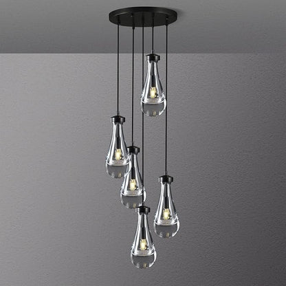 Bronze 5 Light Raindrop Chandeliers, Black Cluster Pendant Light Teardrop Dining Room Light Fixture Pendant Lights Kitchen Island, Hanging Ceiling Pendant Lighting for Entryway Living Room