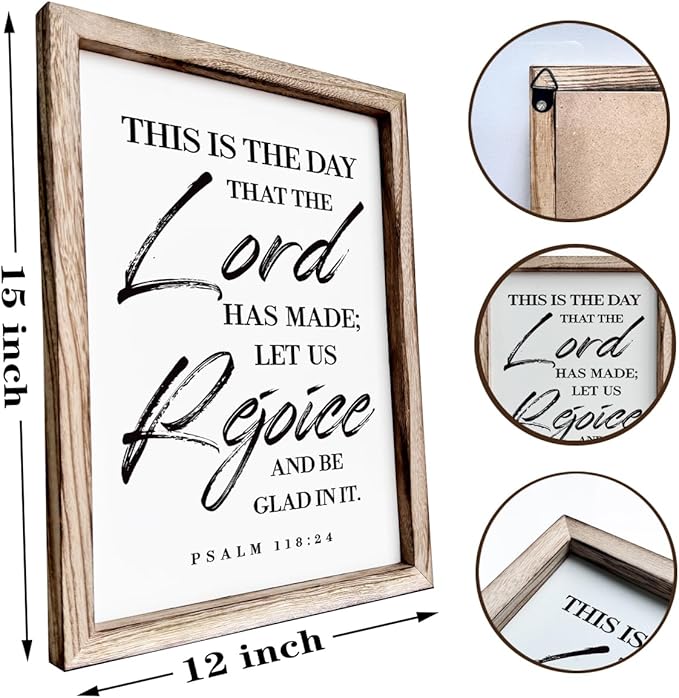 Christian Wooden Wall Sign, Front Door Signs Decor, Home Decor for Porch, Framed Wall Plaque Sign 15 * 11.5 inches, Housewarming Gift, This is the Day that the Lord had Made