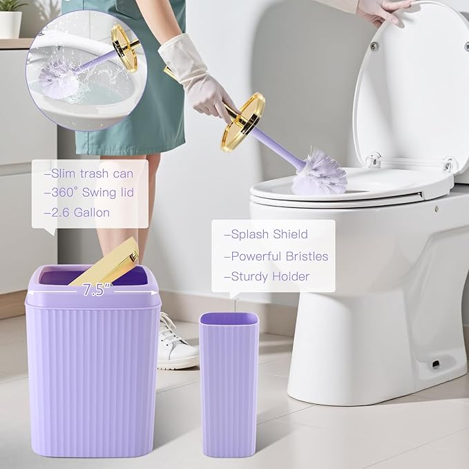 32PCS Bathroom Sets with Shower Curtain and Rugs-Purple Bathroom Accessories,Non Slip Bathroom Rugs Set with Toilet Lid Cover, Waterproof Shower Curtain, 3PC Soap Dispenser with Trash Can