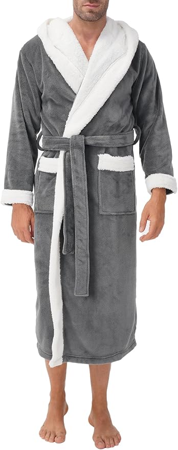 DAVID ARCHY Men's Soft Fleece Plush Robe Full Length Long Bathrobe