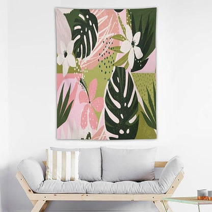 ICMOLYYENLO Tropical Green Plant Tapestry, Green Palm Leaves Natural Landscape Print Wall Tapestry for Bedroom Living Room Dormitory 50x60 Inch