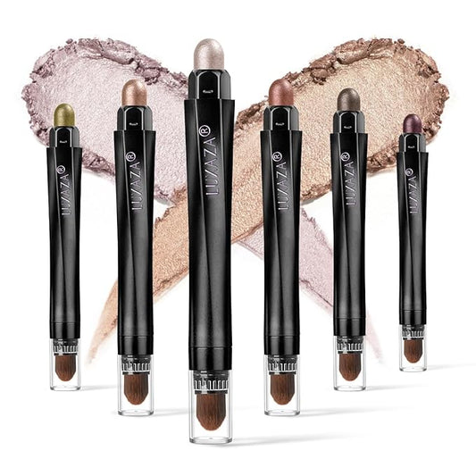 6PCS Cream Eyeshadow Stick Makeup Sets, Metallic And Matte Shimmer Eye Shadow Eye Brightener Stick Pencil Crayon, B04-Champagne Pink