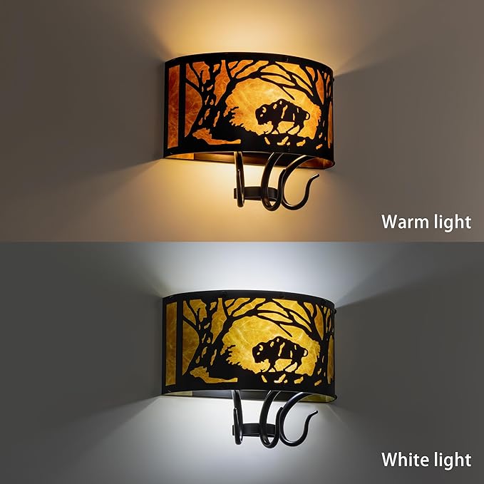 TOCHIC Farmhouse Wall Sconce, Rustic Vintage Indoor Wall Light Fixture, 2-Light Western Cow Wall Mount Light for Bedroom, Hallway, Living Room, Stairway