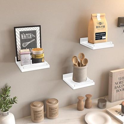 Small Floating Shelf, 6 X 6 Inches Farmhouse Wall Shelves for Living Room, Bedroom, Picture Frames, Plants, Kitchen, Set of 3 (White)