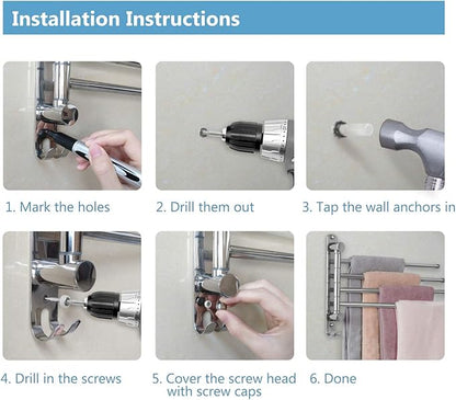 Bathroom Towel Rack JSVER 4 Arms Swivel Towel Holder, Towel Bar Wall Mounted, SUS304 Stainless Steel Space Saving Towel Rack, Towel Racks for Bathroom, Kitchen