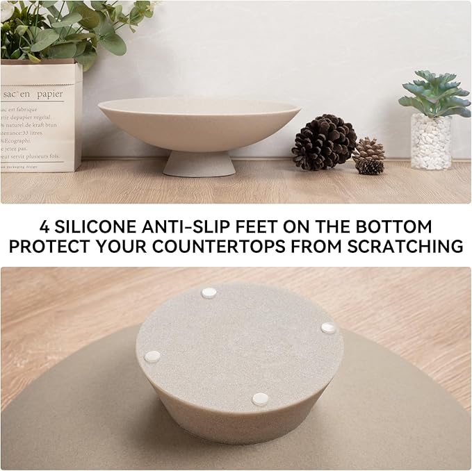 Decorative fruit bowl for Home Decor Large Modern Handicraft Key Bowl for Entryway Table Stylish Centerpiece Purse Bowl Pedestal bowl for Kitchen Counter Coffee Table(Artificial Stone Beige)