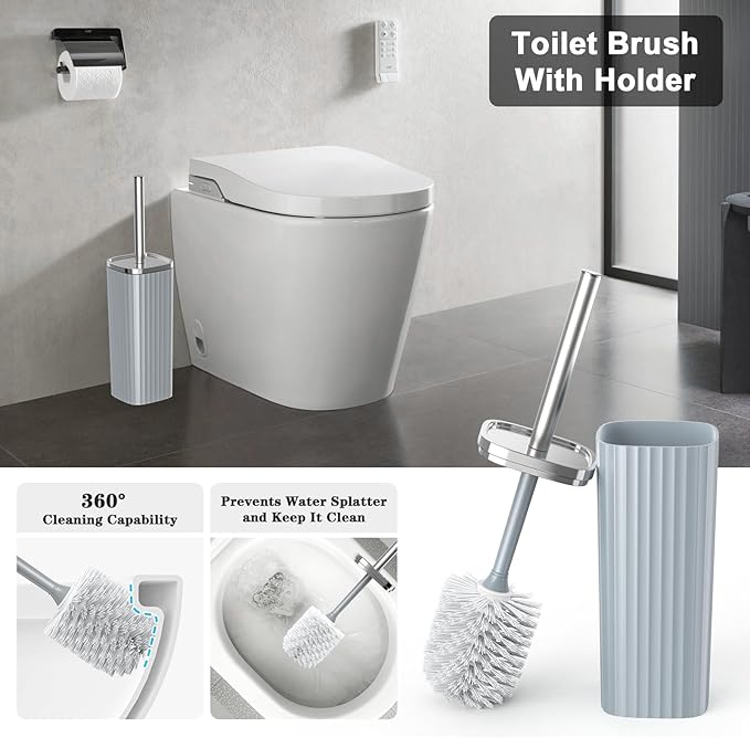 Umimile Grey Bathroom Accessories Set, 9-Piece Bathroom Set with Toothbrush Holder, Toothbrush Cup, Soap Dispenser, Soap Dish, Vanity Tray, Toilet Brush Holder, Qtip Holder and Trash Can
