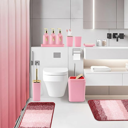 32PCS Bathroom Set Bathroom Sets with Shower Curtain and Rugs Pink Bathroom Accessories,Shower Curtain Set,Bathroom Rug Set with Bathroom Trash Can