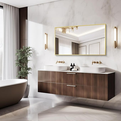 Gold Bathroom Mirror for Wall, 30x48 Inch Rectangle Mirrors with Metal Frame, Modern Vanity Wall Mirror Decor for Bathroom Living Room, Entryway Hangs Horizontal or Vertical