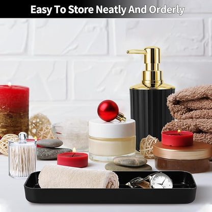 9PCS Black and Gold Bathroom Accessories Set Complete with Trash Can, Vanity Tray, Soap Dispenser, Soap Dish, Toothbrush Holder, Toothbrush Cup, Toilet Brush and Qtip Holders