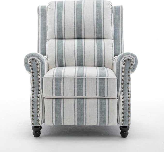 UIXE Pushback Recliner Chair, Fabric Armchair Push Back Accent Chair for Living Room, Rivet Trim Club Arm Chair Overstuffed Home Theater Single Sofa Bedroom Reading Seat with Footrest - Stripe Blue