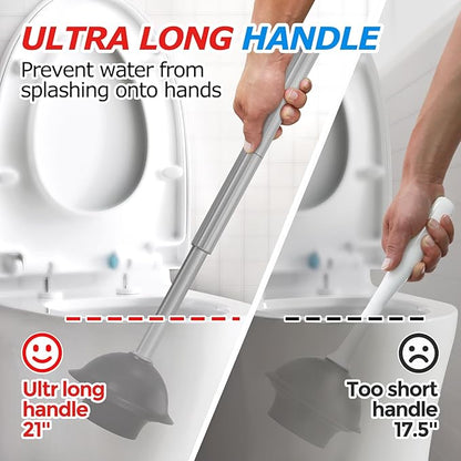 2 in 1 Toilet Plunger and Brush Set，Extended Handle Plunger，Toilet Bowl Brush Plunger Set,Bathroom Cleaning Tools ，Toilet Brush Plunger Combo，Cleaning Brush，Dark Grey