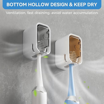 Toothbrush Holders for Bathroom【Innovation Single Slot Design】 2PCS Toothbrush Holder Wall Mounted with Cover for Shower, Single Toothbrush Dispenser Storage Organizer for Family & Travel