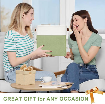 Collapsible Fabric Storage Cubes 11x11 Cube Storage Bins, 4 Pack Closet Baskets Box with Handles for Organizing, Shelf, Toys, Clothes, Home, Office, Nursery (Green&White)