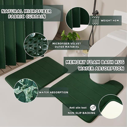 Bathroom Accessories Set - 25PC Green Bathroom Set, Bathroom Set with Shower Curtain and Rugs, Green Shower Curtain Set, Toilet Brush, Bathroom Trash Can