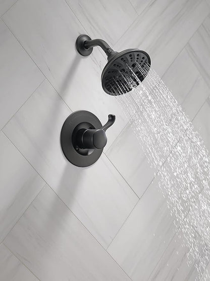 Delta Faucet Esato 14 Series Single-Handle Black Shower Faucet, Shower Trim Kit with 5-Spray H2Okinetic Black Shower Head, Matte Black 142897-BL (Valve Included)