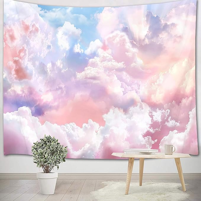 HVEST Pink Cloud Tapestry Colorful Abstract Clouds Natural Landscape Tapestries Wall Hanging for Bedroom Living Room Teen Dorm Indie Decor Poster Blanket,59x51 Inches