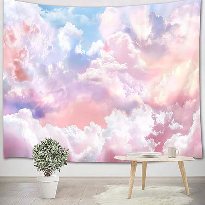 HVEST Pink Cloud Tapestry Colorful Abstract Clouds Natural Landscape Tapestries Wall Hanging for Bedroom Living Room Teen Dorm Indie Decor Poster Blanket,59x51 Inches