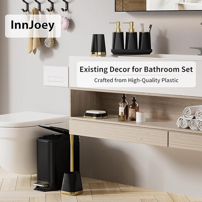 Bathroom Accessories Set- 8PC Black Bathroom Set, Luxury Bathroom Set with Stainless Steel Bathroom Trash Can, Toilet Brush, Toothbrush Holder & Soap Dispenser