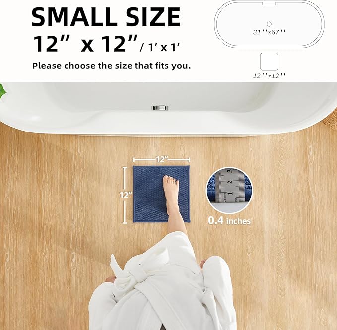Small Bathroom Rugs Non Slip Washable Bath Rugs Super Absorbent Bathroom Rug Thin Quick Dry Low Pile Bath Mats, Navy Blue 12"x12"