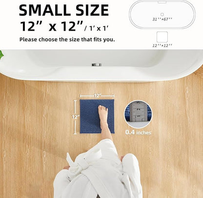 Small Bathroom Rugs Non Slip Washable Bath Rugs Super Absorbent Bathroom Rug Thin Quick Dry Low Pile Bath Mats, Navy Blue 12"x12"