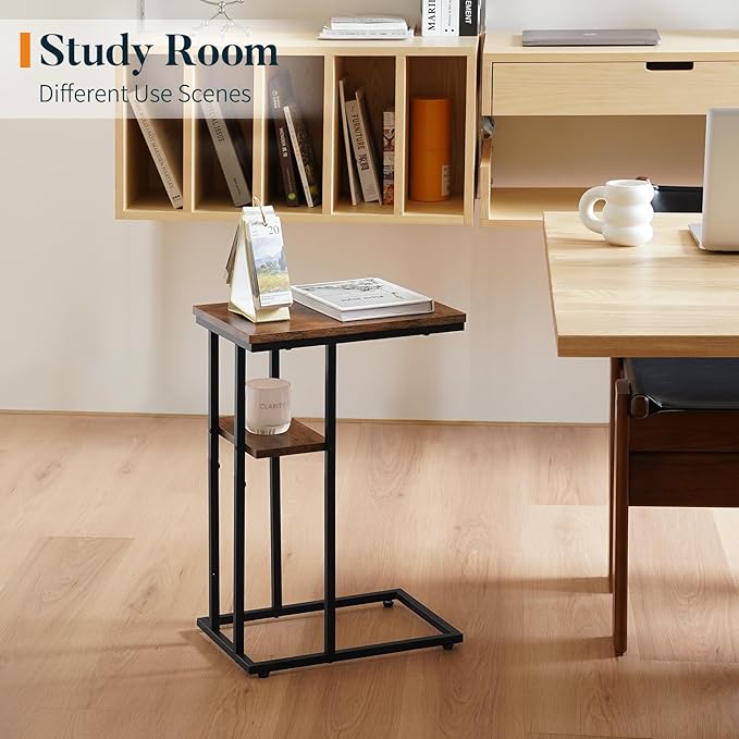 Yoobure C Shaped End Table, Side Table for Couch and Bed, Small Side Tables for Small Spaces, Living Room, Bedroom, Rustic Snack Tables