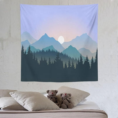HZOHNAGO Mountain Tapestry Forest Mountain Sunrise Pattern Printed Wall Tapestry Wall Hanging for Bedroom Living Room Dorm 60" W x 60" H