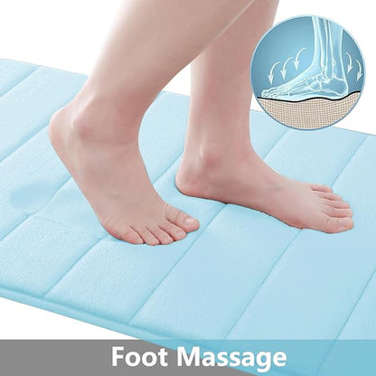 Buganda Memory Foam Bath Mat, 59" x 20", Ultra Soft and Non-Slip Bathroom Rugs, Water Absorbent and Machine Washable Bath Rug Runner for Bathroom, Shower, and Tub, Light Blue