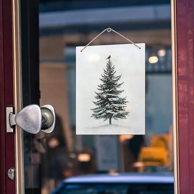 DUXMNAMG Christmas Winter Tree Bird Hanging Wooden Signs 10x8, Christmas Wall Decor, Vintage Home Room Office Hanging Wall Decor