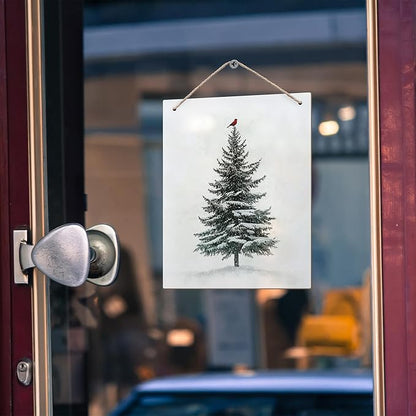 DUXMNAMG Christmas Winter Tree Bird Hanging Wooden Signs 10x8, Christmas Wall Decor, Vintage Home Room Office Hanging Wall Decor
