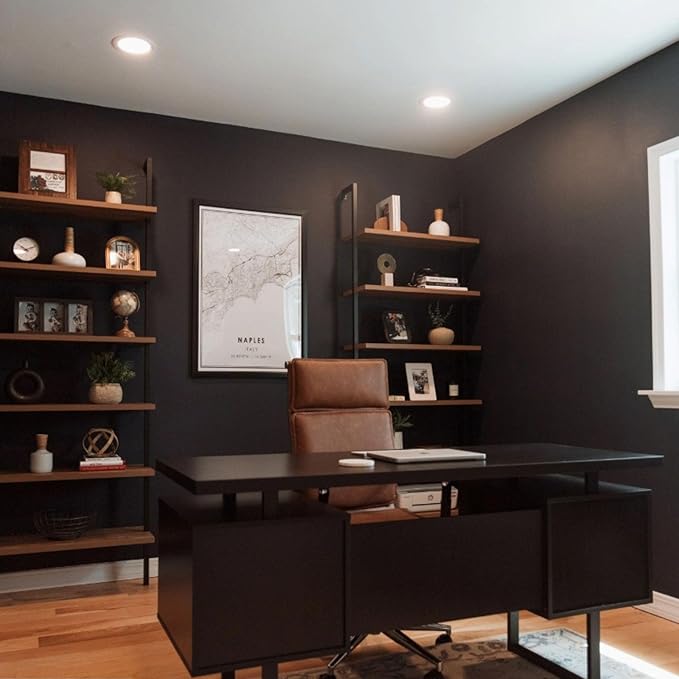 Nathan James Theo 6-Shelf Tall Bookcase, Wall Mount Bookshelf with Reclaimed Wood and Industrial Metal Frame, Oak/Black