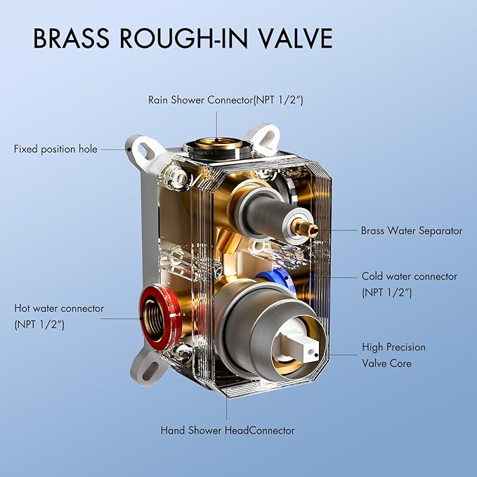 ELLO&ALLO Shower Tub Shower Faucet Set Brushed Nickel Mixing Valve and Trim Kit, Rainfall Waterfall Shower Head with Handheld Combo