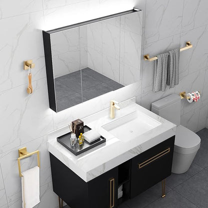 Brushed Gold Bathroom Towel Bar Sets Premium Stainless Steel 4-Piece Bathroom Hardware Set Wall Mounted Square Bathroom Accessories Kit