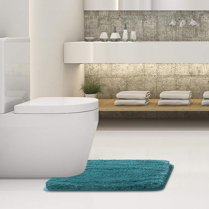 Suchtale Non Slip Bath Mat - Soft Microfiber Shaggy Bath Mat, Machine Washable, Thick Plush U Shape Toilet Rug (20 x 24, Teal)