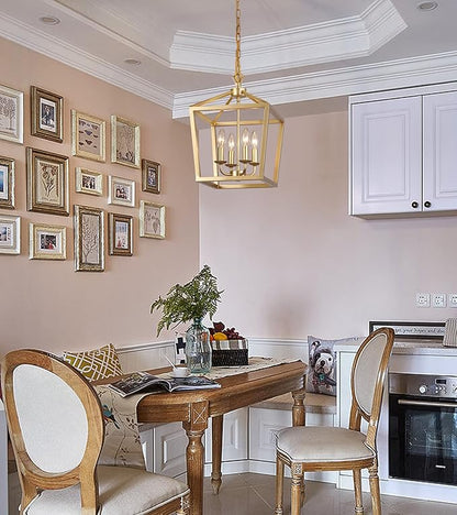 AMZASA Gold Lantern Chandelier Hanging Pendant Light Fixture 4-Lights for Kitchen Island Dining Room Hallway Entryway Foyer UL Listed