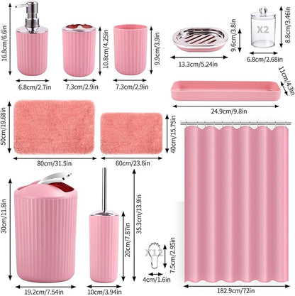 24 PCS Pink Bathroom Accessories Set with Shower Curtain and Rugs, Bathroom Sets with Extra Soft and Absorbent Bath Rugs Shower Curtain Pink Bathroom Sets for Bath