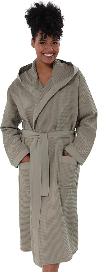 Women’s Luxury Waffle Shawl Collar, Hooded Robe w Piping – Lightweight, Long, Ultra Soft Spa Sleepwear Bathrobe