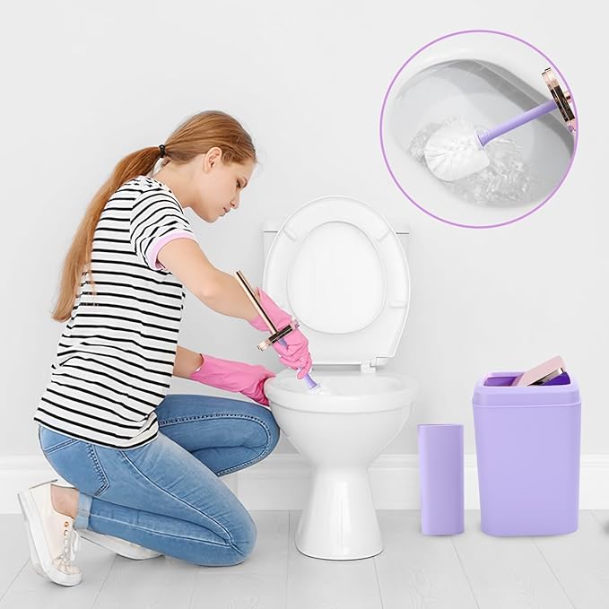 9-Piece Bathroom Accessories Set, Purple Bathroom Accessories Sets Complete with Trash Can,Tray,Soap Dispenser,Toothbrush Holder,Toothbrush Cup,Soap Dish,Toilet Brush and Q-tip Holders