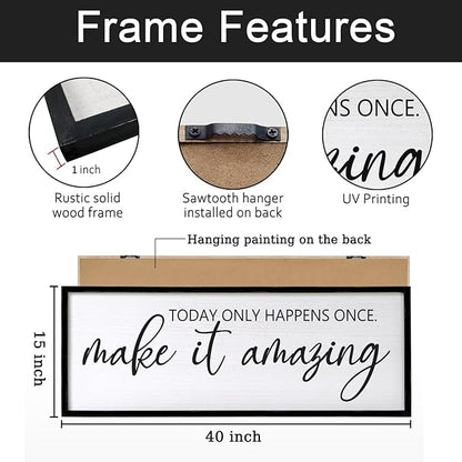 Today Only Happens Once Make It Amazing Framed Wall Art, 40''×15'' Rustic Religious Christian Lords Prayer Sign for God Jesus Christ Prayer, Horizontal Holy Inspirational Catholic Scripture Decor